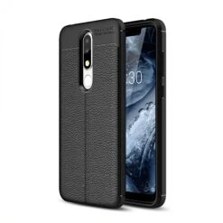 Coque Antichoc Silicone Nokia 5.1 Plus Et Nokia X5 Aspect Cuir Noir