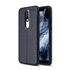 Coque Antichoc Silicone Nokia 5.1 Plus Et Nokia X5 Aspect Cuir Bleu Foncé