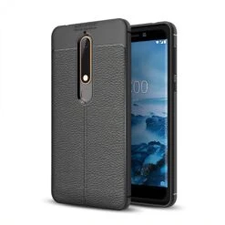 Coque Silicone Nokia 6.1 Aspect Cuir Noir