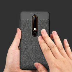 Coque Silicone Nokia 6.1 Aspect Cuir Noir -All For Phone Magasin coque nokia 6 1 frac3135 5