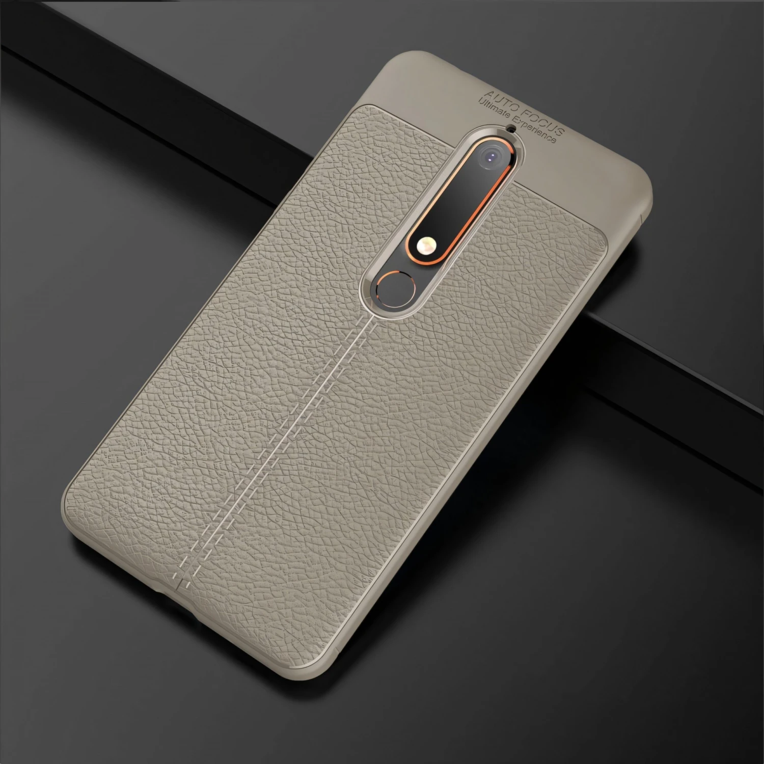 Coque Silicone Nokia 6.1 Aspect Cuir Gris 4 Coque Silicone Nokia 6.1 Aspect Cuir Gris – Image 2