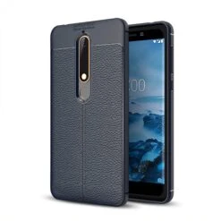 Coque Silicone Nokia 6.1 Aspect Cuir Bleu Foncé