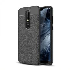 Coque Silicone Nokia 6.1 Plus Et Nokia X6 2018 Aspect Cuir Noir