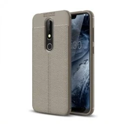 Coque Silicone Nokia 6.1 Plus Et Nokia X6 2018 Aspect Cuir Gris