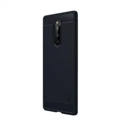 Coque Silicone Antichoc Sony Xperia 1 - Style Fibre De Carbone Bleu Foncé