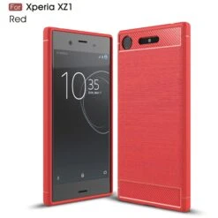 Coque Xperia XZ1 Silicone Style Fibre Carbone Rouge