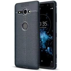Coque Silicone Xperia XZ2 Compact Litchi Bleu Foncé