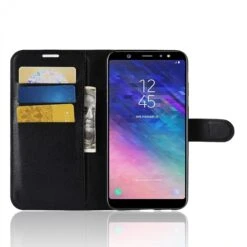 Etui Portefeuille Samsung Galaxy A6+ 2018 Litchi Avec Rangement Cartes Noir -All For Phone Magasin etui galaxy a6 2018 frac2724 3