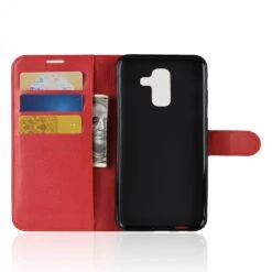 Etui Portefeuille Samsung Galaxy A6+ 2018 Litchi Avec Rangement Cartes Rouge -All For Phone Magasin etui galaxy a6 2018 frac2726 2