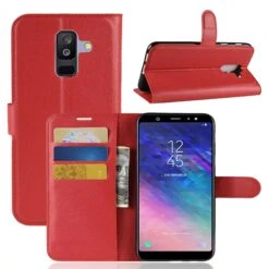 Etui Portefeuille Samsung Galaxy A6+ 2018 Litchi Avec Rangement Cartes Rouge