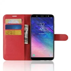 Etui Portefeuille Samsung Galaxy A6+ 2018 Litchi Avec Rangement Cartes Rouge -All For Phone Magasin etui galaxy a6 2018 frac2726 3