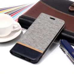 Etui Samsung Portefeuille Galaxy A6+ 2018 Et Galaxy A9 Star Lite Avec Tissu Extérieur Gris -All For Phone Magasin etui galaxy a6 plus 2018 frac2761 5