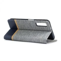 Etui Portefeuille Samsung Galaxy A7 2018 Avec Tissus Extérieur Gris -All For Phone Magasin etui galaxy a7 2018 frac2790 2