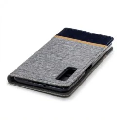 Etui Portefeuille Samsung Galaxy A7 2018 Avec Tissus Extérieur Gris -All For Phone Magasin etui galaxy a7 2018 frac2790 5