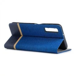 Etui Portefeuille Samsung Galaxy A7 2018 Avec Tissus Extérieur Bleu -All For Phone Magasin etui galaxy a7 2018 frac2792 2
