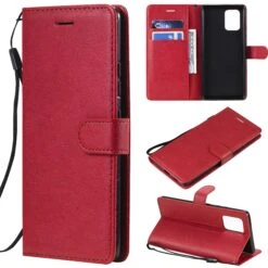 Etui Portefeuille Galaxy A91 Et Galaxy S10 Lite Avec Dragonne Rouge
