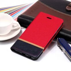 Etui Samsung Portefeuille Galaxy J4 2018 Avec Tissu Extérieur Rouge -All For Phone Magasin etui galaxy j4 2018 frac2766 6