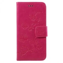 Etui Portefuille Galaxy J7 2017 Papillons Fushia