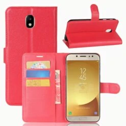 Etui Samsung Portefeuille Galaxy J7 2018 Avec Rangement Cartes Rouge
