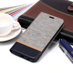 Etui Samsung Portefeuille Galaxy J8 2018 Matière Extérieure En Tissus Gris -All For Phone Magasin etui galaxy j8 2018 frac2769 3