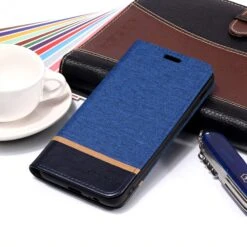 Etui Samsung Portefeuille Galaxy J8 2018 Matière Extérieure En Tissus Bleu -All For Phone Magasin etui galaxy j8 2018 frac2771 4