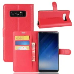 Etui Samsung Portefeuille Galaxy Note 8 Avec Rangements Cartes - Litchi Rouge