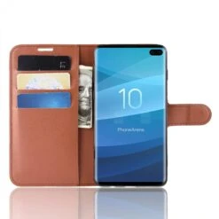 Etui Portefeuille Pour Galaxy S10 Plus Avec Rangement Marron -All For Phone Magasin etui galaxy s10 plus frac3868 3