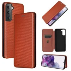 Etui De Protection Galaxy S21 Style Fibre De Carbone Avec Rangement Carte - Marron