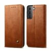 Etui Portefeuille Galaxy S21 Avec Rangement Carte Et Coque Silicone Intégrée - Marron