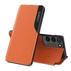 Etui Galaxy S21 Ultra Design Et Discret Avec Petite Fenêtre - Orange