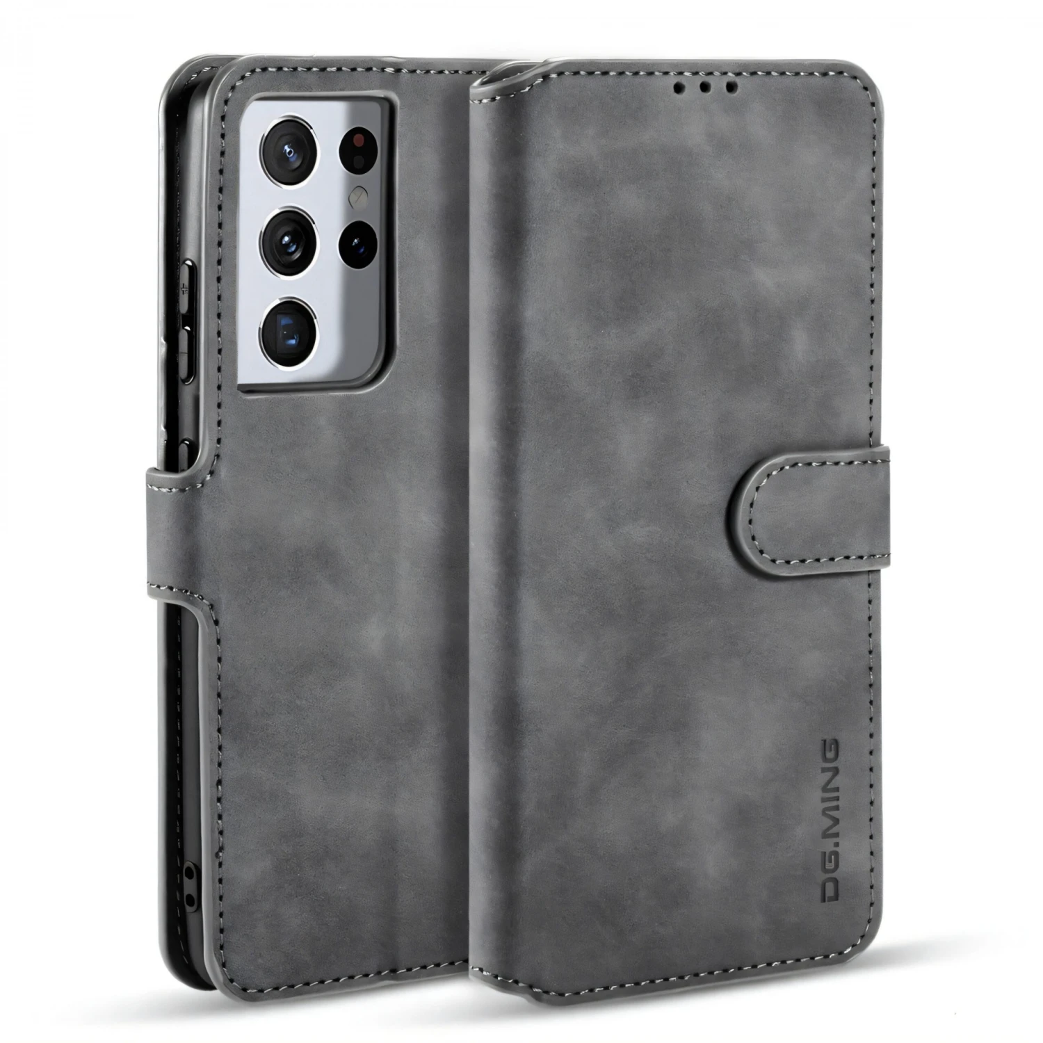 Etui Portefeuille Galaxy S21 Ultra Style Retro Avec Rangements Cartes - Gris 3 Etui Portefeuille Galaxy S21 Ultra Style Retro Avec Rangements Cartes - Gris
