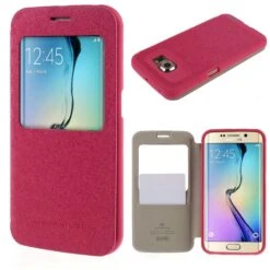 Etui Galaxy S6 Edge Cuir Avec Fenetre Mercury Fushia