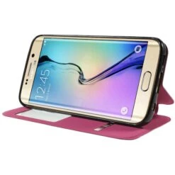 Etui Galaxy S6 Edge Slide Avec Fenetre Fushia -All For Phone Magasin etui galaxy s6 edge frac1069 2