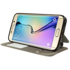 Etui Galaxy S6 Edge Slide Avec Fenetre Marron -All For Phone Magasin etui galaxy s6 edge frac1071 2
