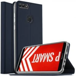 Etui Portefeuille Huawei P Smart Avec Contour Silicone Bleu Foncé