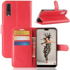 Etui Portefeuille Huawei P20 Style Cuir Rouge