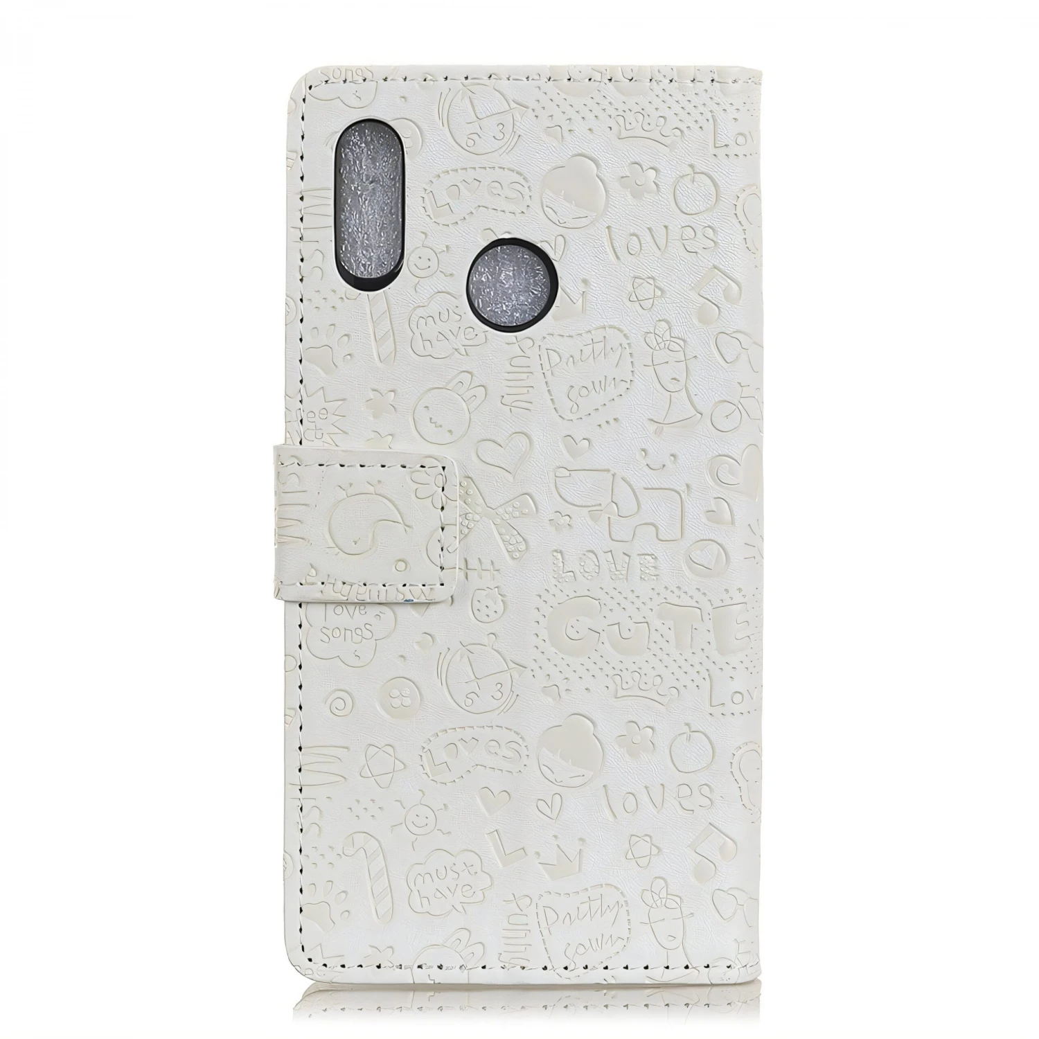 Etui Portefeuille Huawei P30 Lite Fantaisie Graffiti Blanc 4 Etui Portefeuille Huawei P30 Lite Fantaisie Graffiti Blanc – Image 2