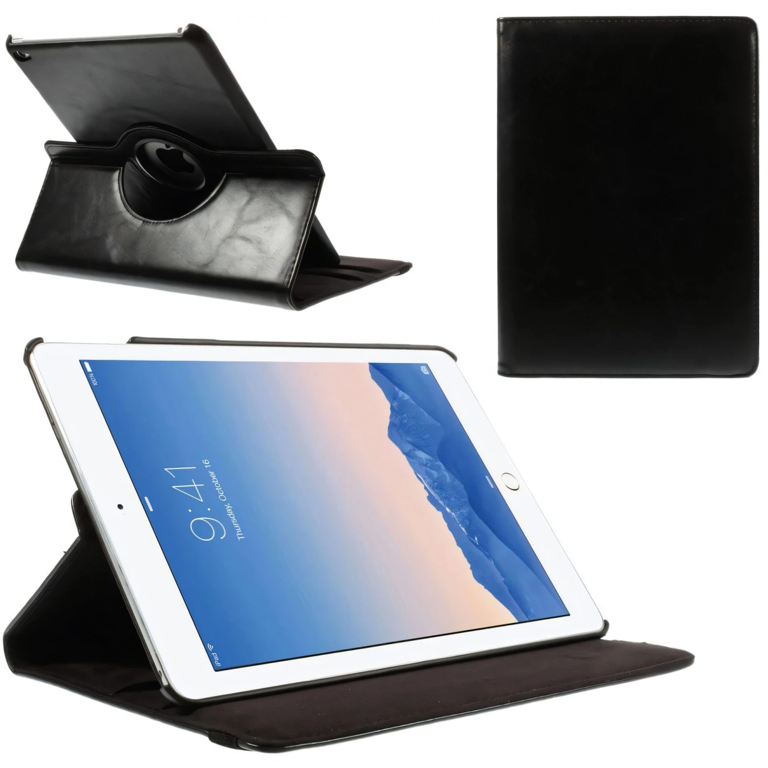 Housse IPad Air 2 à Rotation 360° Aspect Simili Cuir Noir 3 Housse IPad Air 2 à Rotation 360° Aspect Simili Cuir Noir