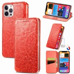 Etui IPhone 12 Et 12 Pro Mandala Flower Rouge
