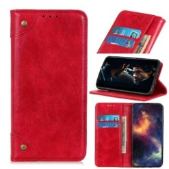 Etui Portefeuille IPhone 12 Mini Style Cuir Avec Rangements Cartes - Rouge