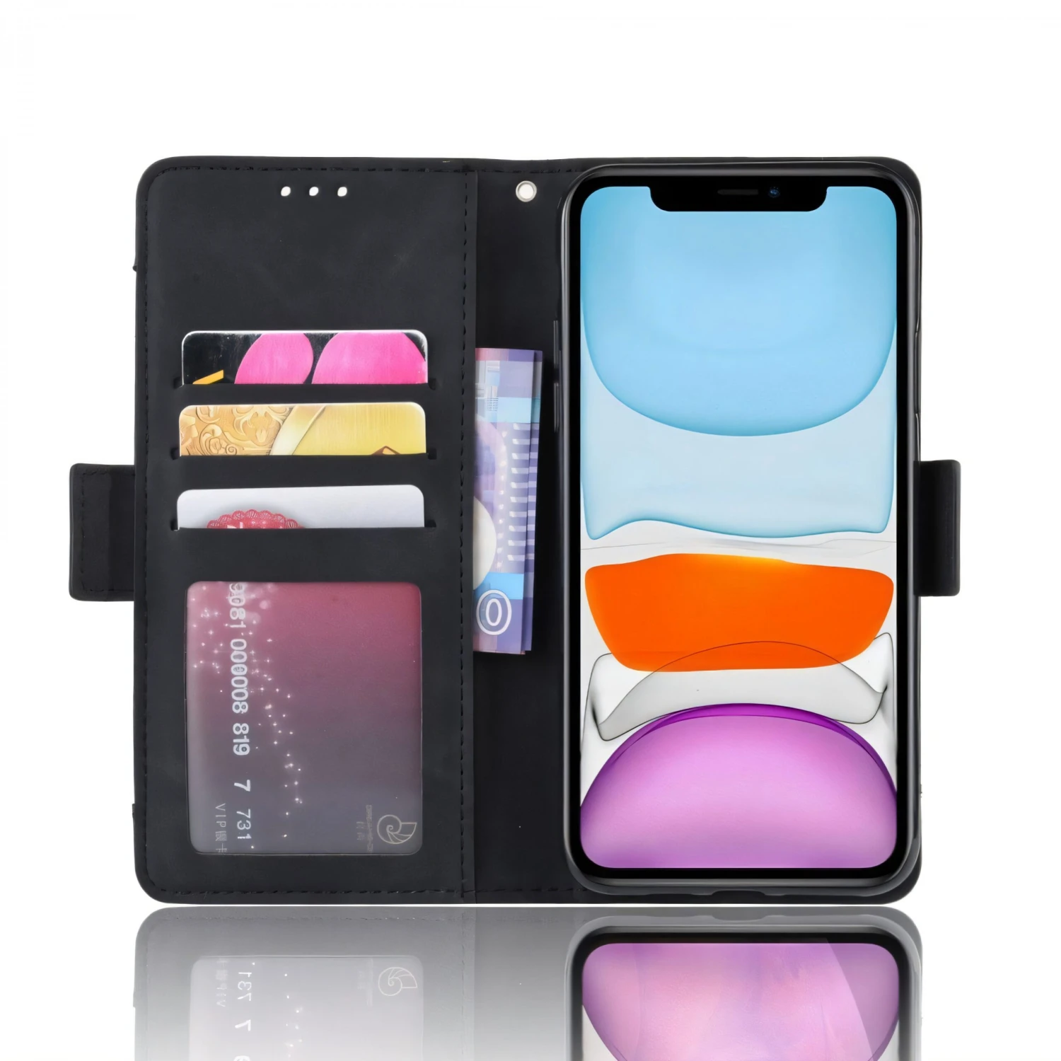 Etui Portefeuille IPhone 12 Mini Avec Coque Silicone Intégrée Et Multiple Rangements Cartes - Noir 7 Etui Portefeuille IPhone 12 Mini Avec Coque Silicone Intégrée Et Multiple Rangements Cartes - Noir – Image 5