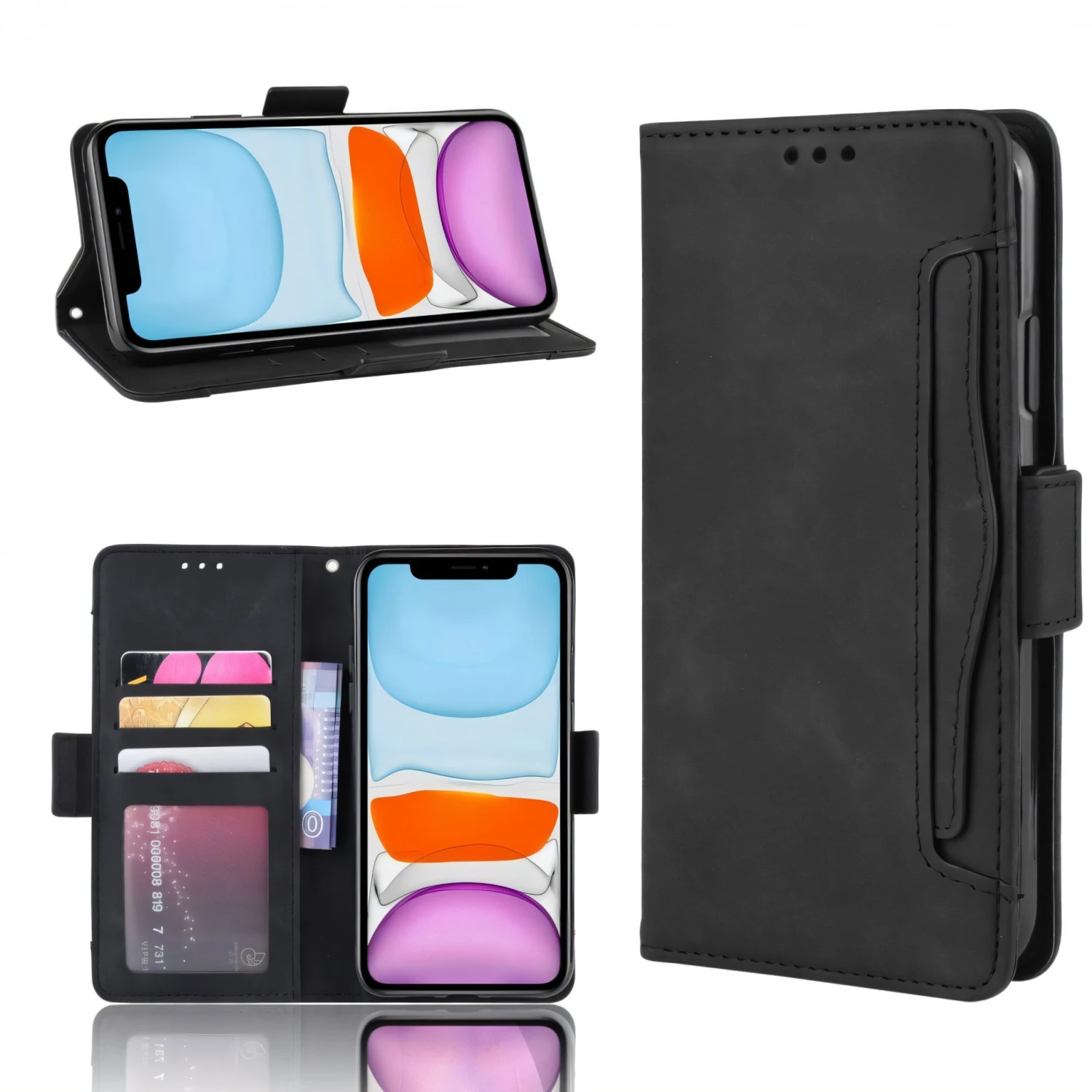 Etui Portefeuille IPhone 12 Mini Avec Coque Silicone Intégrée Et Multiple Rangements Cartes - Noir 3 Etui Portefeuille IPhone 12 Mini Avec Coque Silicone Intégrée Et Multiple Rangements Cartes - Noir