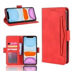 Etui Portefeuille IPhone 12 Mini Avec Coque Silicone Intégrée Et Multiple Rangements Cartes - Rouge