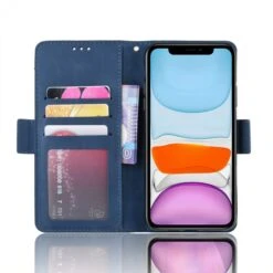 Etui Portefeuille IPhone 12 Mini Avec Coque Silicone Intégrée Et Multiple Rangements Cartes - Bleu Foncé -All For Phone Magasin etui iphone 12 mini frac3402 4