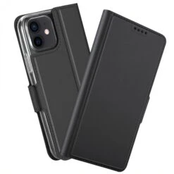 Etui IPhone 12 Mini Avec Rangement Carte Avec Coque Silicone Intégré - Noir