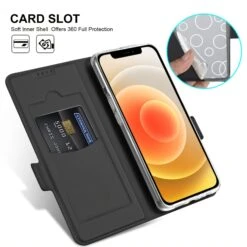 Etui IPhone 12 Mini Avec Rangement Carte Avec Coque Silicone Intégré - Noir -All For Phone Magasin etui iphone 12 mini frac3471 3