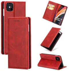 Etui IPhone 12 Pro Max Simili Cuir Avec Fermeture Magnetique - Rangement Carte - Rouge