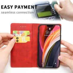 Etui IPhone 12 Pro Max Simili Cuir Avec Fermeture Magnetique - Rangement Carte - Rouge -All For Phone Magasin etui iphone 12 pro max frac3418 3