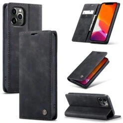 Etui Portefeuille IPhone 12 Pro Max Simili Cuir Avec Rangement Carte CASEME - Noir