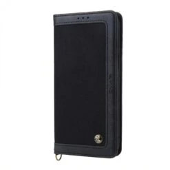 Etui Portefeuille IPhone 12 Pro Max Style Jeans Avec Rangement Carte Et Coque Silicone Intégrée - Noir